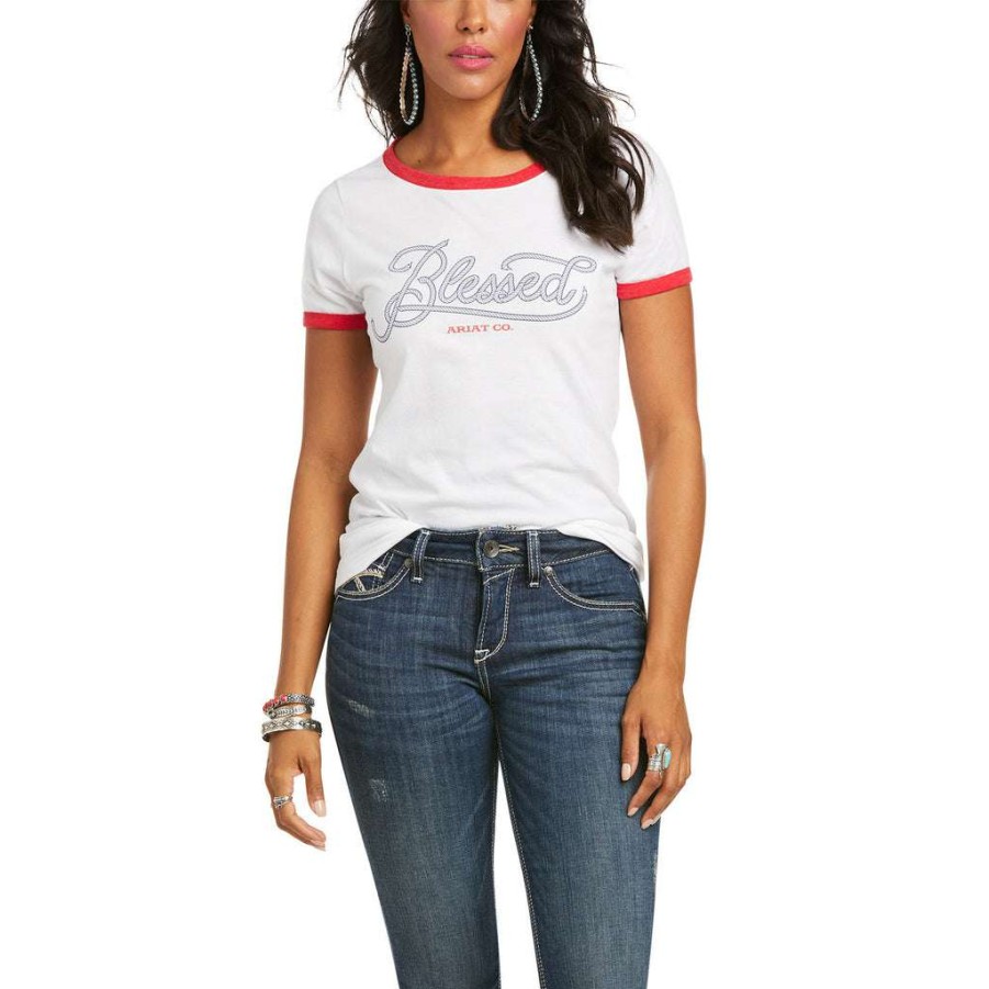 Fashions * | Ariat Women'S Blessed Red Heather Tee 10036641 Shop White