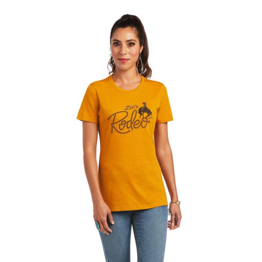 Fashions * | Ariat Ladies Let'S Rodeo Buckhorn Heather Graphic T-Shirt 10040961 Exclusive Yellow