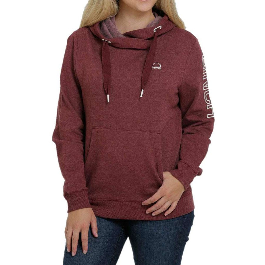 Fashions * | Cinch Ladies Drop Shoulder Heather Burgundy Pullover Hoodie Mak7892001 Crazy Deals