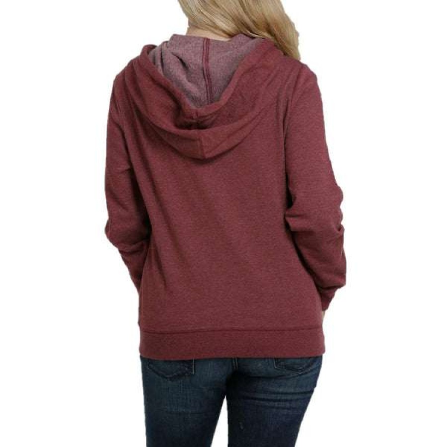 Fashions * | Cinch Ladies Drop Shoulder Heather Burgundy Pullover Hoodie Mak7892001 Crazy Deals