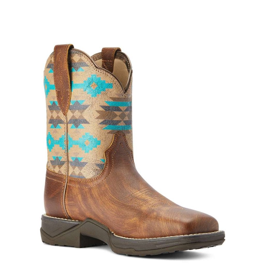 Fashions * | Ariat Ladies Anthem Savanna Tan & Turquoise Aztec Shorties 10042576 Discount Online Brown