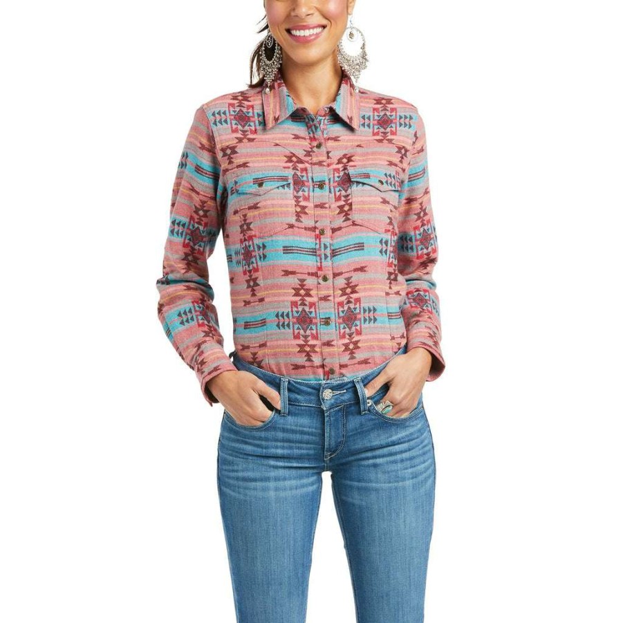 Fashions * | Ariat Ladies Real Ravishing Aztec Red Button Down Shirt 10037708 Premium