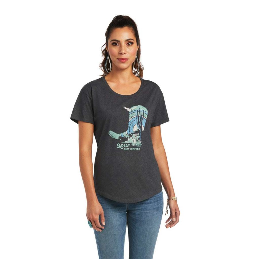 Booties * | Ariat Ladies Soaring Boot Charcoal Heather Graphic T-Shirt 10040963 Bestsellers Grey