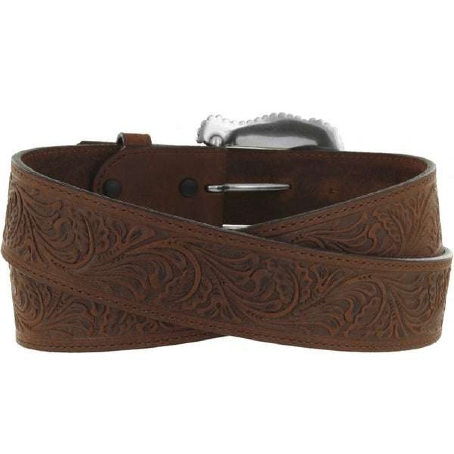 Fashions * | Tony Lama Ladies Floral Embossed Leather Layla Belt C50739 Bestsellers Brown