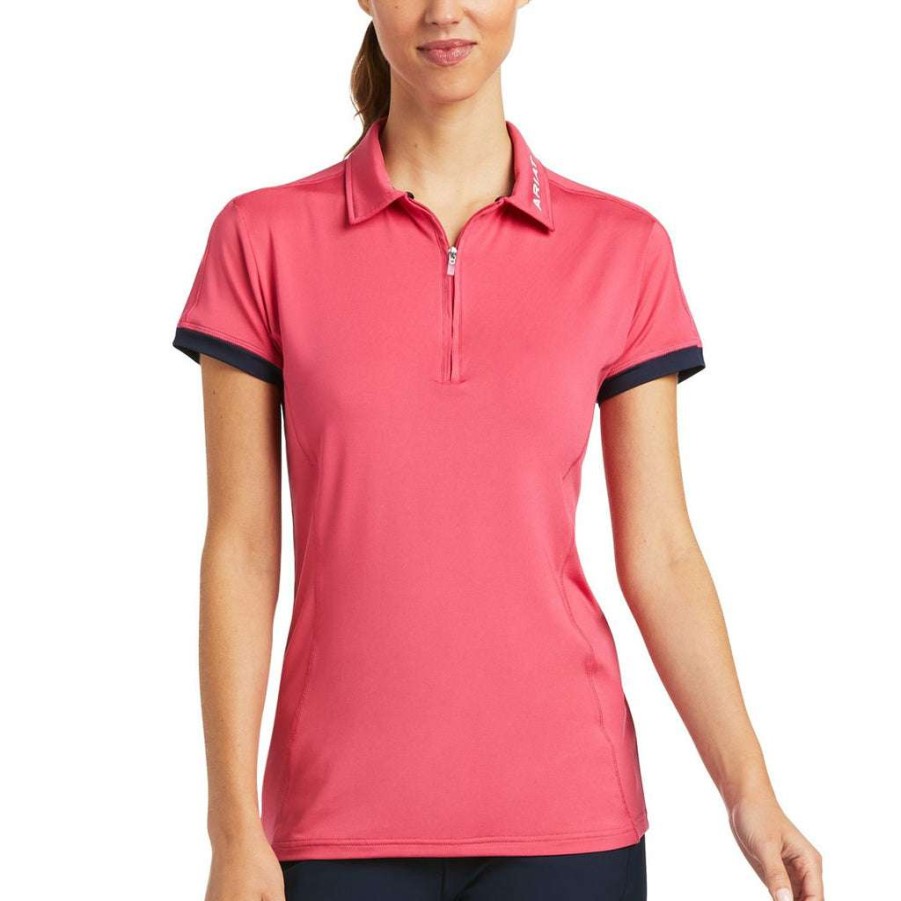 Fashions * | Ariat Ladies Bandera Party Punch Pink 1/4 Zip Polo Shirt 10039186 Promotions