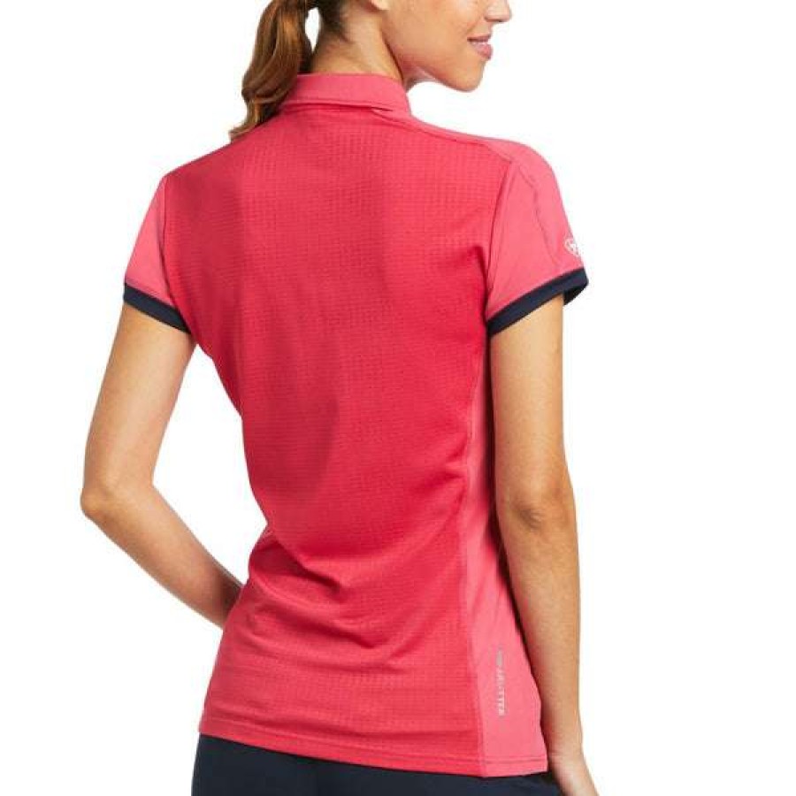 Fashions * | Ariat Ladies Bandera Party Punch Pink 1/4 Zip Polo Shirt 10039186 Promotions