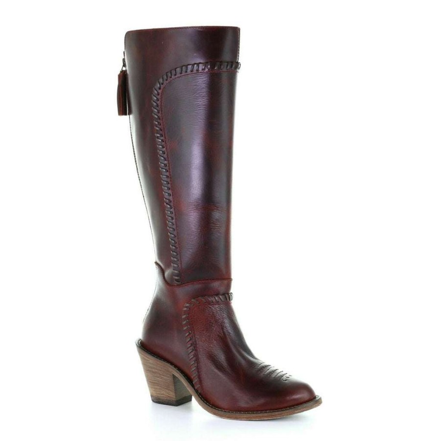 Booties * | Corral Ladies Burgundy Woven & Zippe Leather Tall Top Boots F1198 Store Red