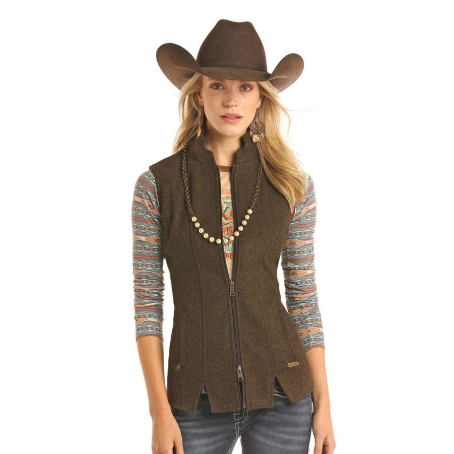 Fashions * | Powder River Ladies Heather Wool Fitted Vest 58-2631 Fashionable Brown