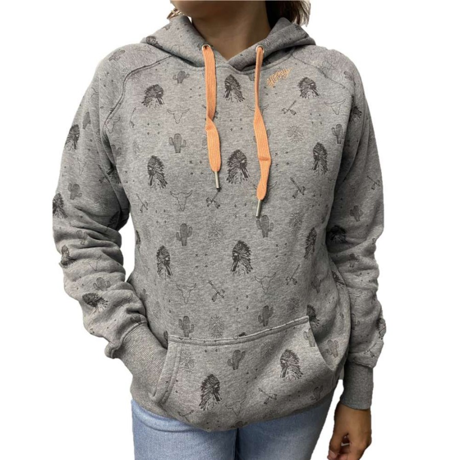 Fashions * | Hooey Ladies Plains Southwestern Patterned Hoodie Hh1198Gy Online Grey