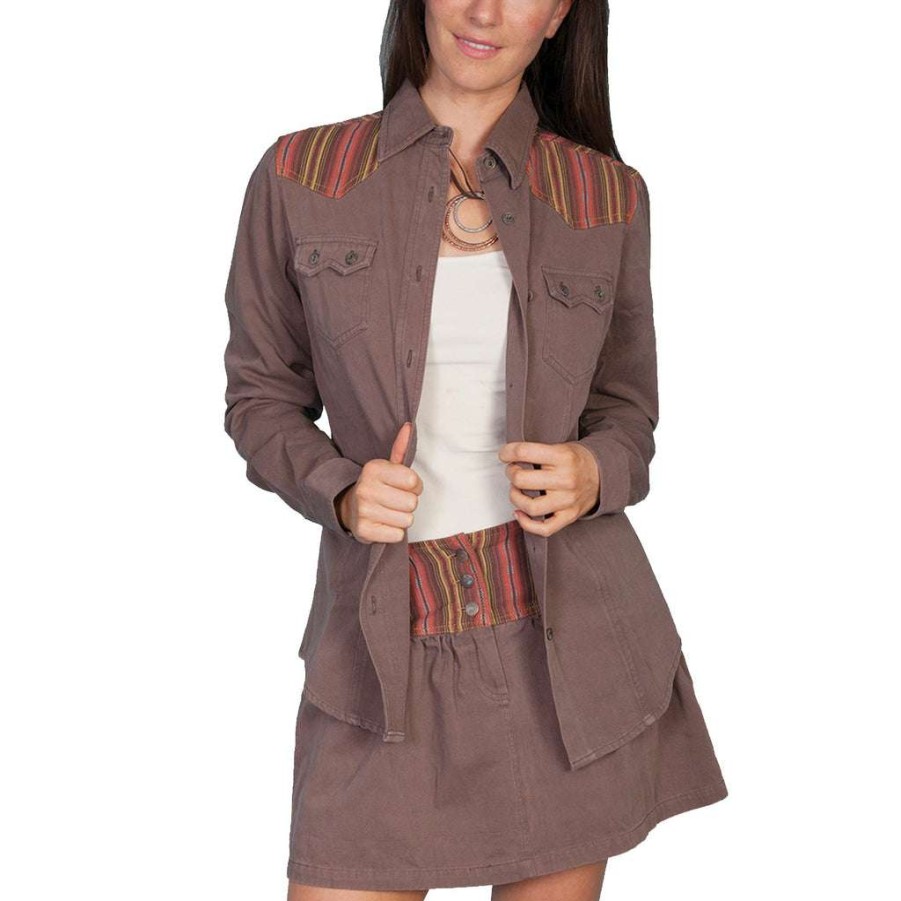 Fashions * | Scully Ladies And Serape Stripe Twill Button Down Shirt Hc55-Brn Good Quality Brown