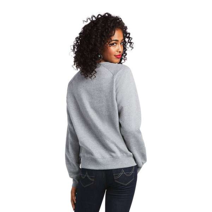 Fashions * | Ariat Ladies Real Pacific Steerhead Heather Sweatshirt 10039792 Fashionable Grey