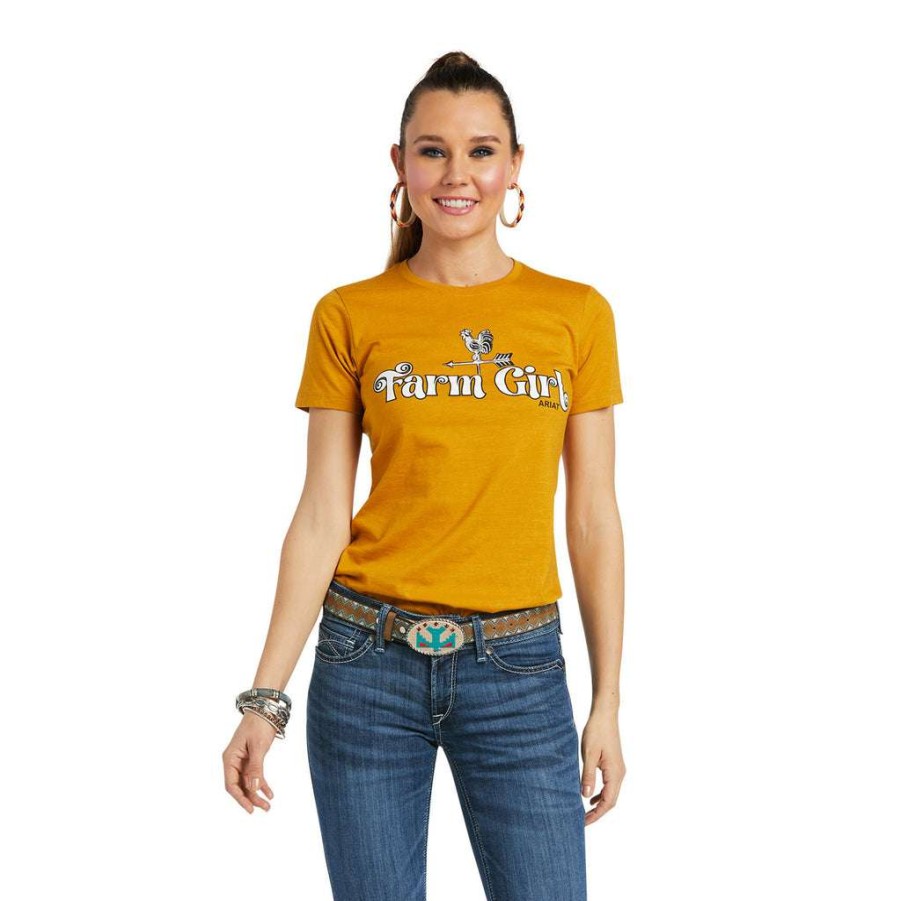 Fashions * | Ariat Ladies Farm Girl Short Sleeve Buckhorn Heather T-Shirt 10038633 Bestsellers