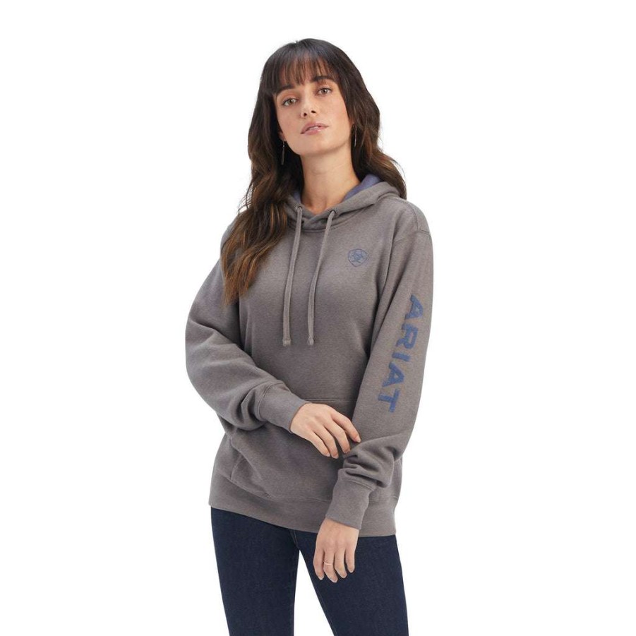 Fashions * | Ariat Ladies R.E.A.L. Arm Logo Heather Charcoal Hoodie 10038908 Fashion