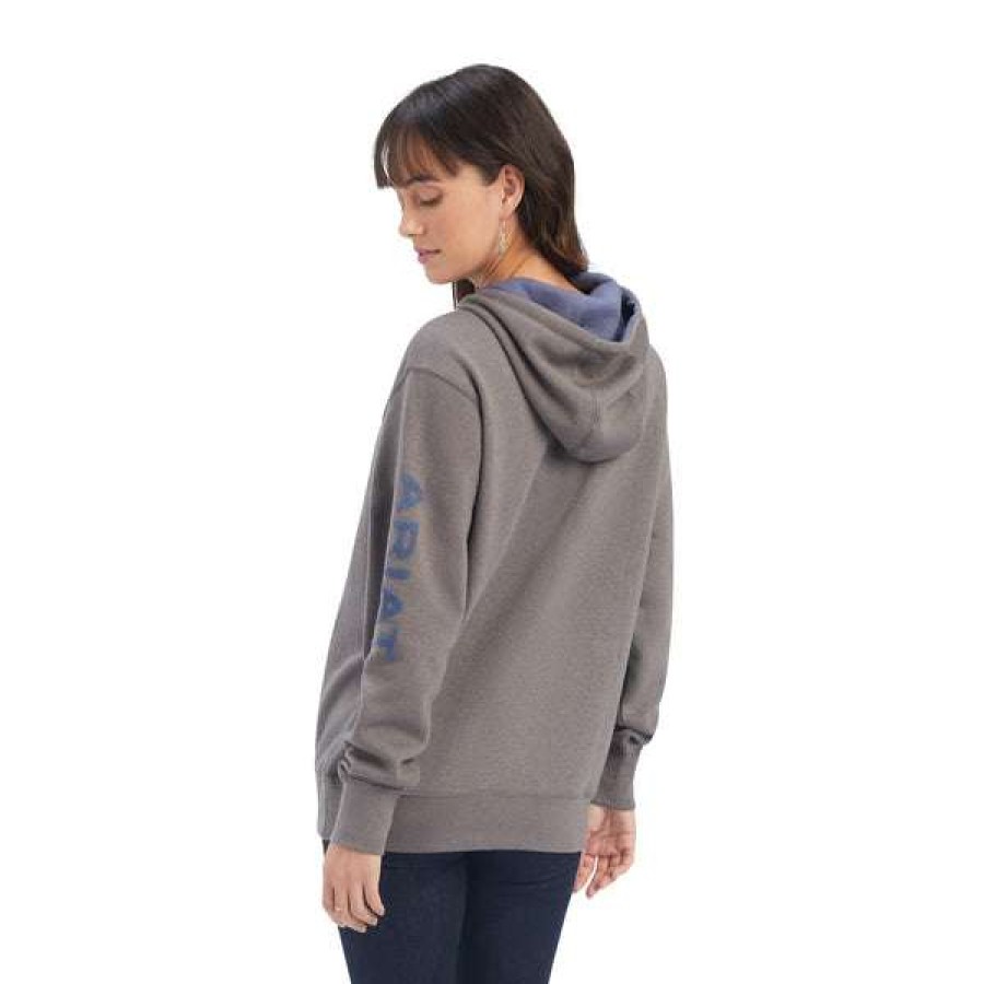 Fashions * | Ariat Ladies R.E.A.L. Arm Logo Heather Charcoal Hoodie 10038908 Fashion