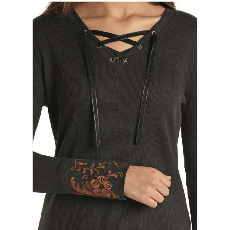 Fashions * | Panhandle Ladies Black Long Sleeve Thermal Blouse L8T2123 Premium