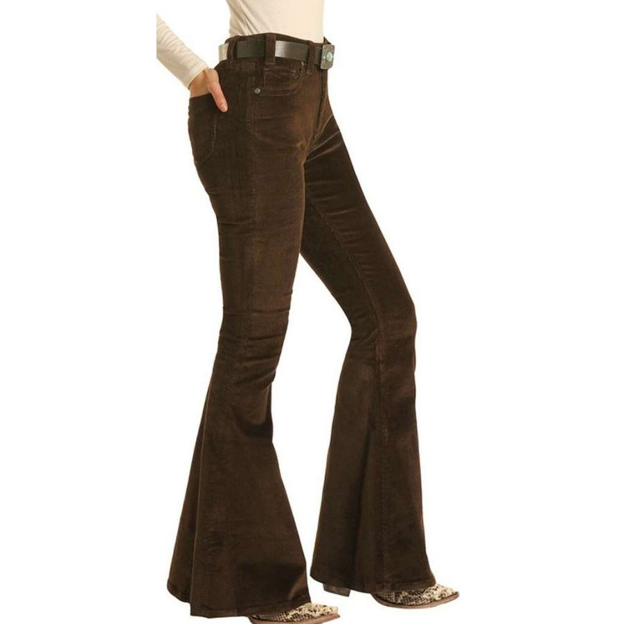 Fashions * | Rock & Roll Cowgirl Ladies Corduroy Dark Olive Bell Bottoms Whb7523 Latest Fashion