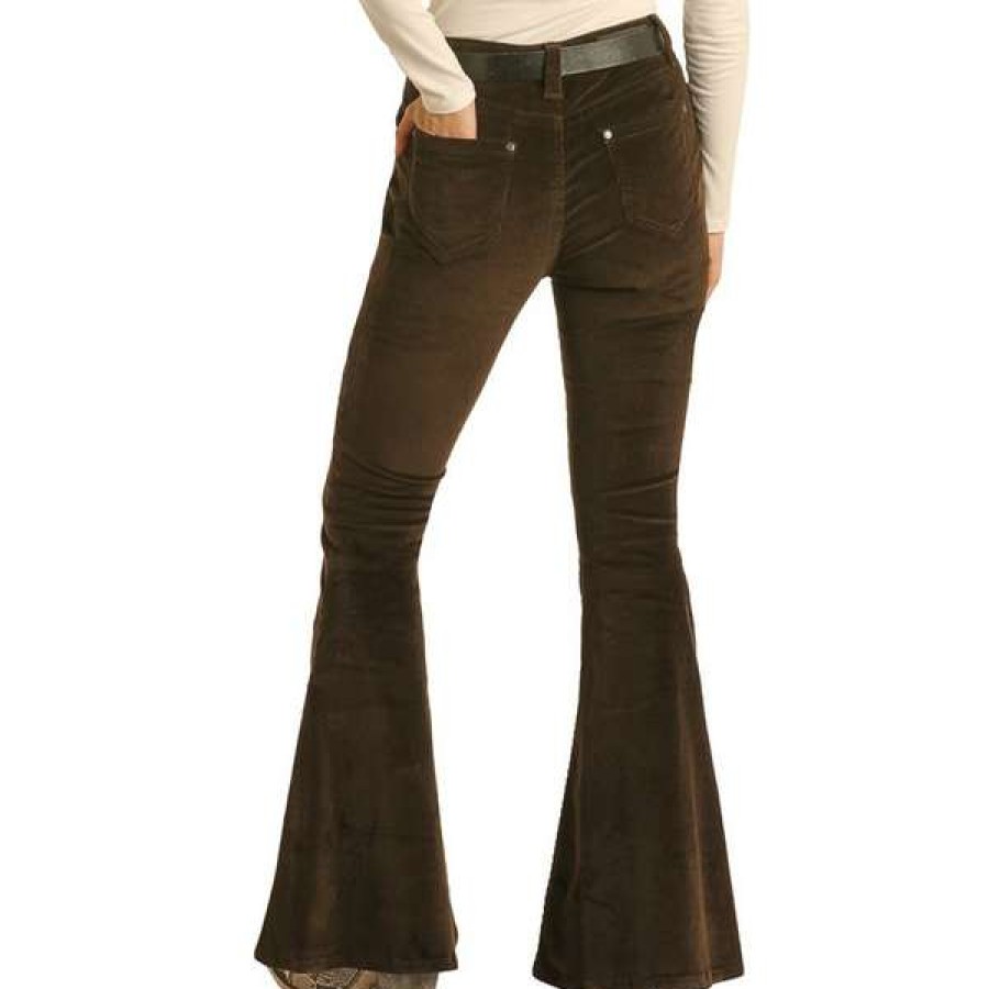 Fashions * | Rock & Roll Cowgirl Ladies Corduroy Dark Olive Bell Bottoms Whb7523 Latest Fashion