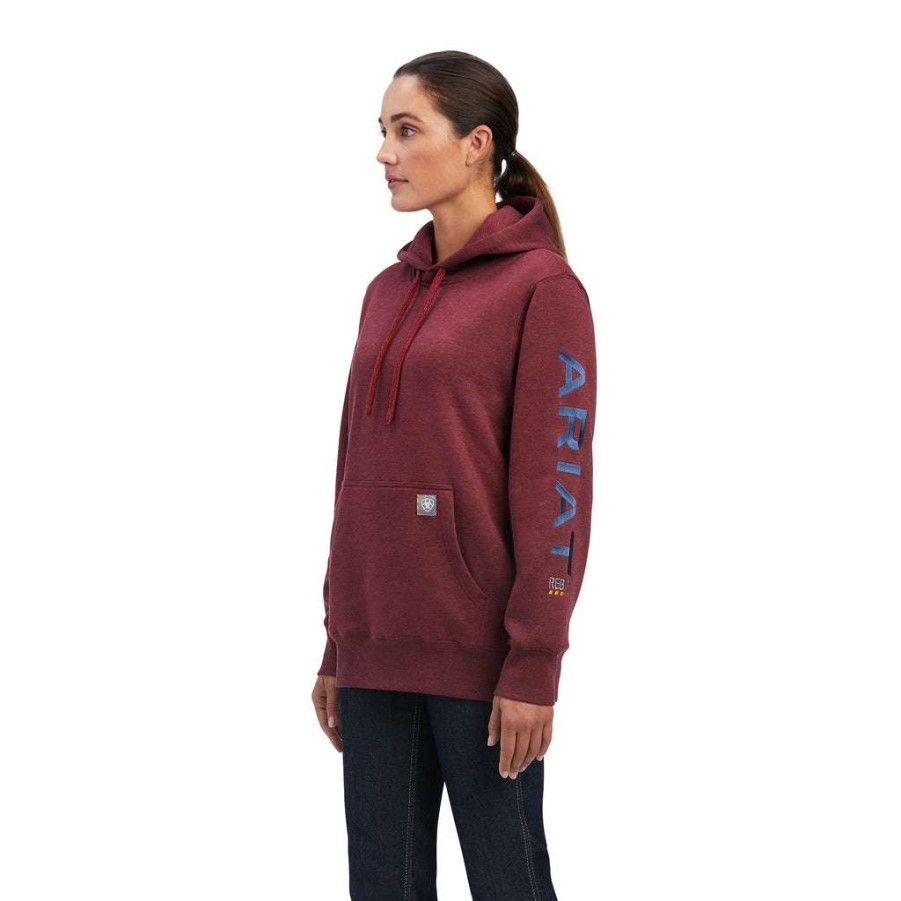 Fashions * | Ariat Ladies Rebar Graphic Maroon Pullover Hoodie 10041447 Special Offers Red