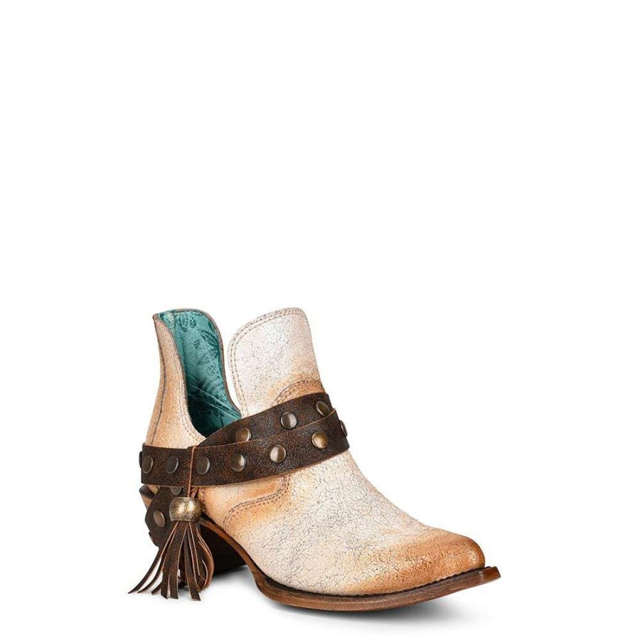 Booties * | Circle G By Corral Ladies White Strap With Studs & Fringe Booties Z2000 Fashion