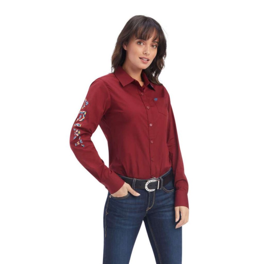 Fashions * | Ariat Ladies Team Kirby Straight Rouge Red Button Down Shirt 10041434 Online