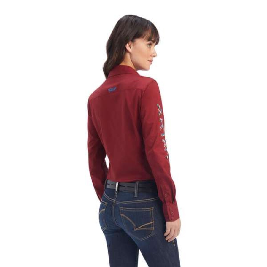 Fashions * | Ariat Ladies Team Kirby Straight Rouge Red Button Down Shirt 10041434 Online