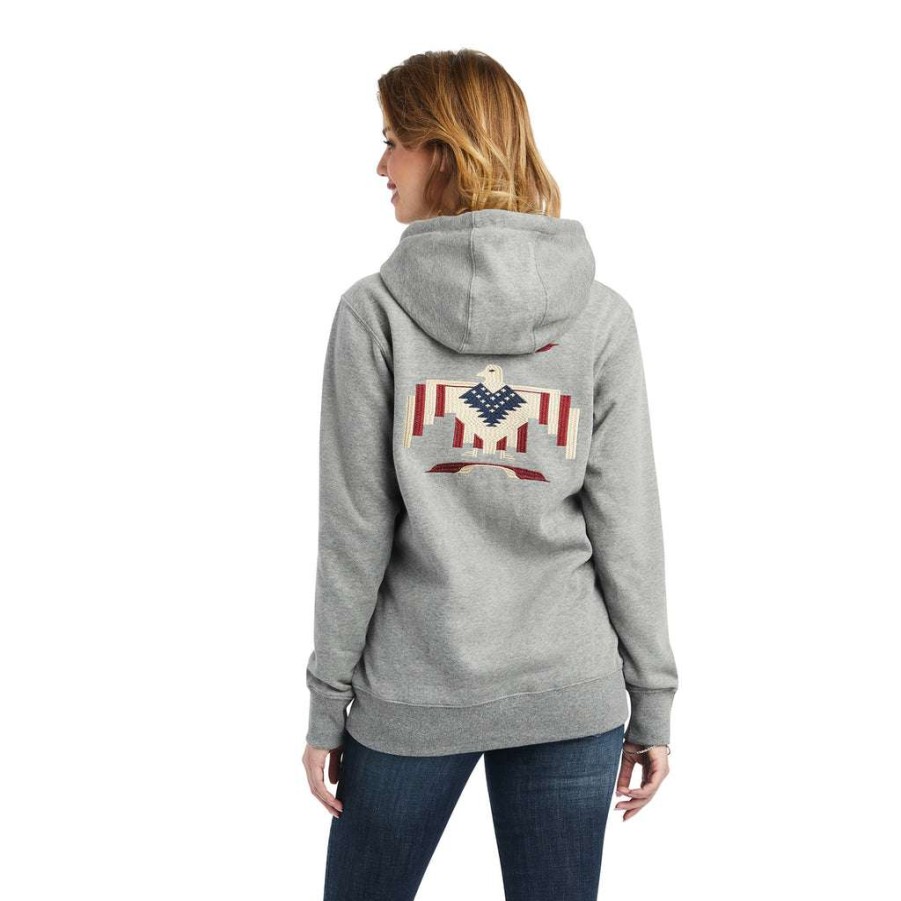 Fashions * | Ariat Ladies Heather Thunderbird Chimayo Hoodie 10042138 Lower Prices Grey