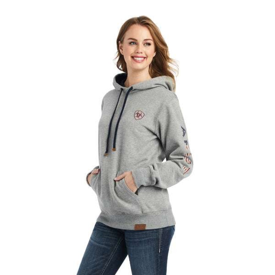 Fashions * | Ariat Ladies Heather Thunderbird Chimayo Hoodie 10042138 Lower Prices Grey