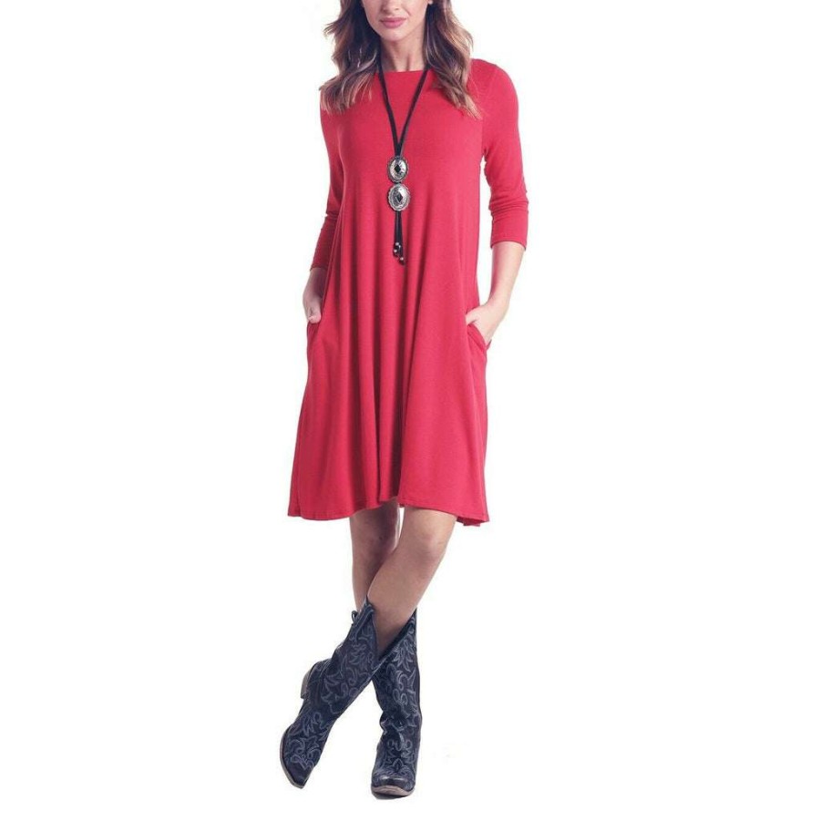 Fashions * | Panhandle Ladies Red 3/4 Sleeve Knit Dress J9D6803-65 Flash Sale Pink