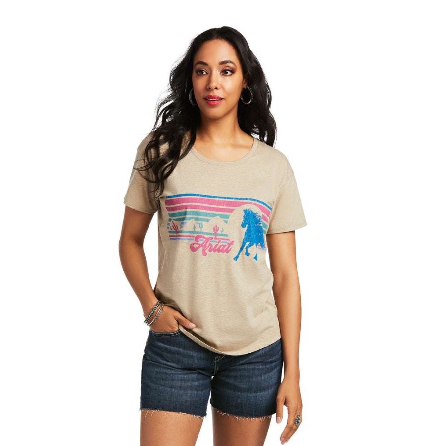 Fashions * | Ariat Women'S Desert Wild Graphic Oatmeal Heather T-Shirt 10039971 Flash Sale Brown