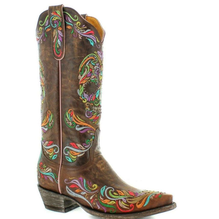 Booties * | Old Gringo Ladies Dulce Calavera Brass Sugar Skull Boots L3191-2 Crazy Deals Brown