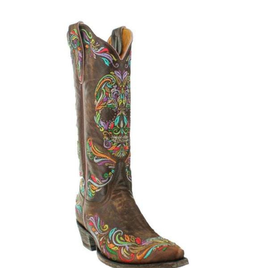 Booties * | Old Gringo Ladies Dulce Calavera Brass Sugar Skull Boots L3191-2 Crazy Deals Brown