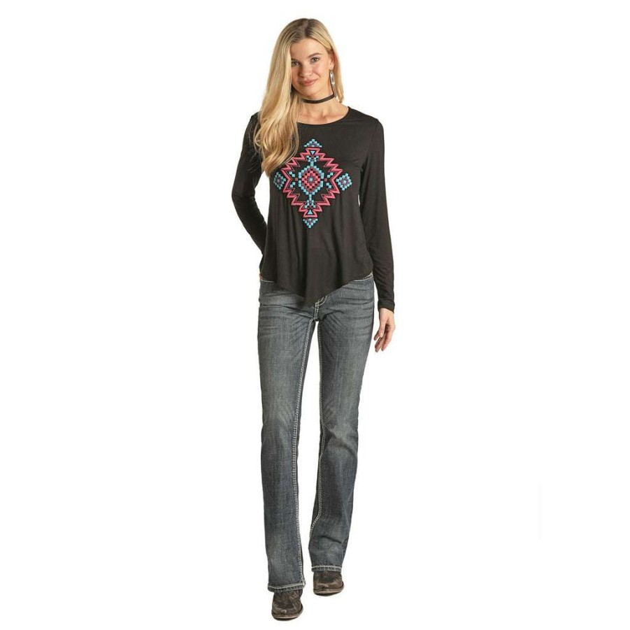 Fashions * | Panhandle Ladies Aztec Puff Print Long Sleeve T-Shirt L8T2097 Flash Sale