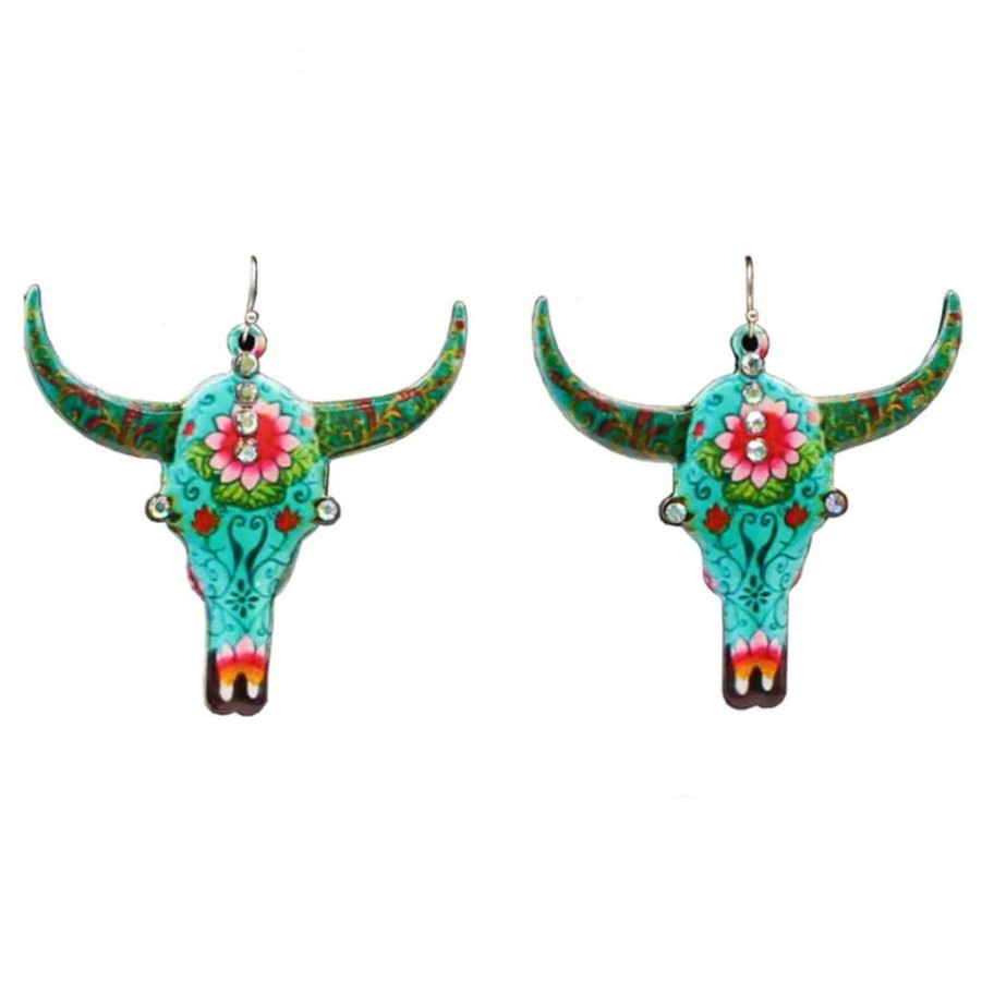 Fashions * | Blazin Roxx Ladies Cow Skull Floral Multi-Colored Earrings 30949 Exclusive