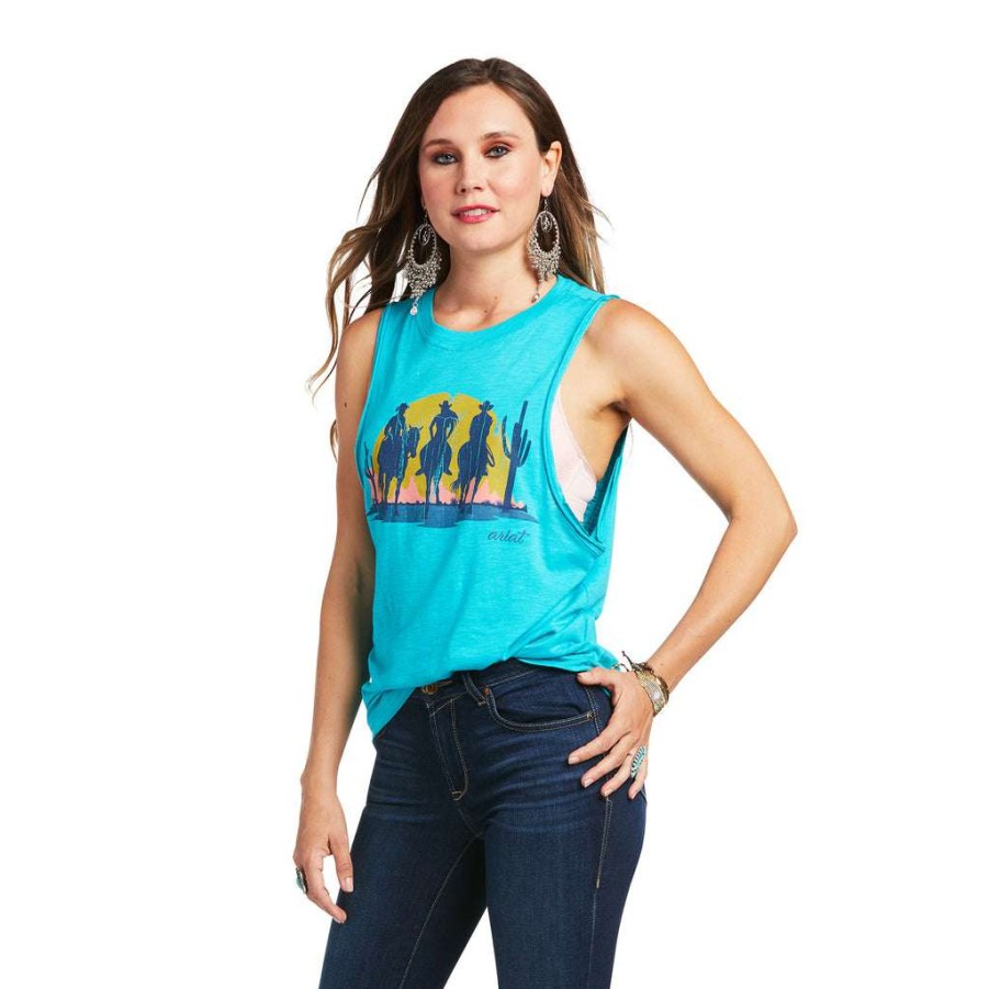 Fashions * | Ariat Ladies Wandering Merman Sleeveless Tank Top 10039822 Special Style Blue