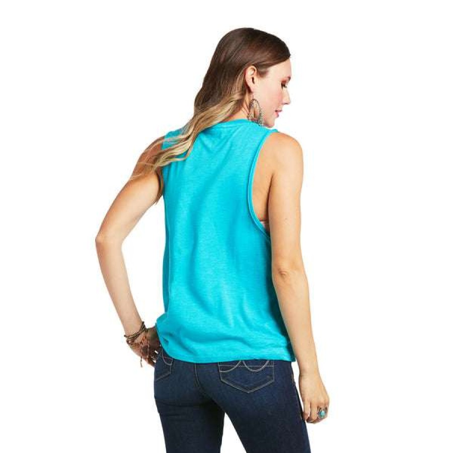 Fashions * | Ariat Ladies Wandering Merman Sleeveless Tank Top 10039822 Special Style Blue