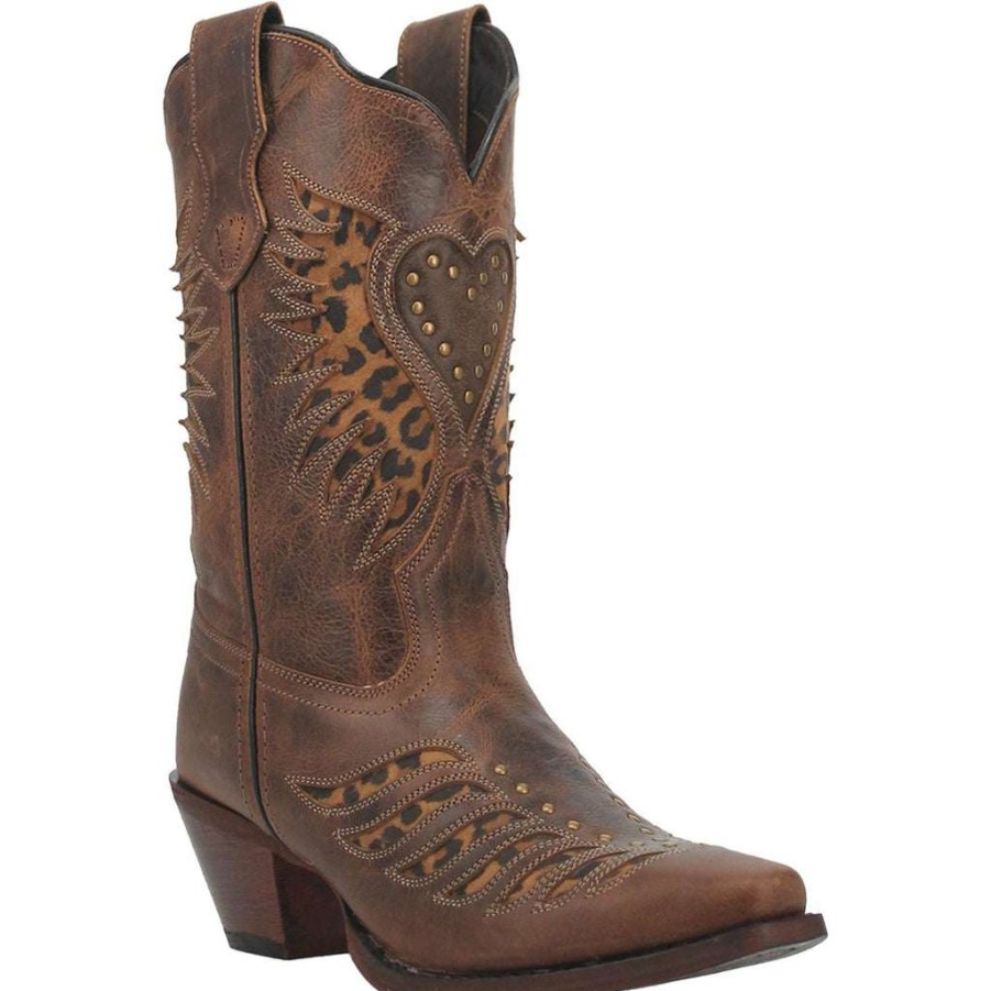 Booties * | Laredo Ladies Stella Leopard Print Square Toe Boots 52396 Flash Sale Brown