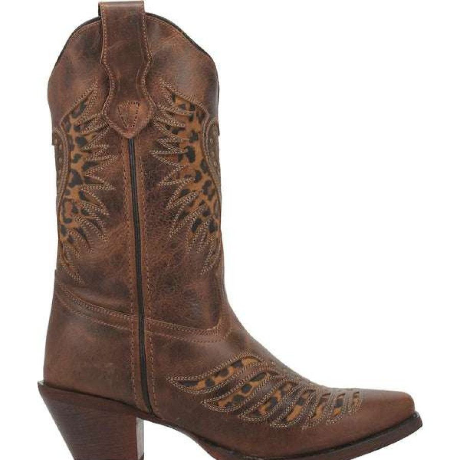 Booties * | Laredo Ladies Stella Leopard Print Square Toe Boots 52396 Flash Sale Brown