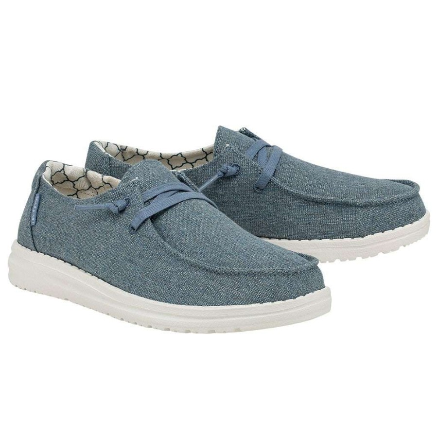 Shoes * | Hey Dude Ladies Wendy Canvas Sparkling Stone Slip On Shoes 121410711 Good Quality Blue