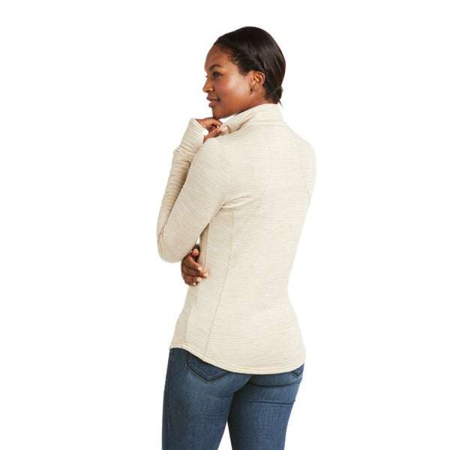 Fashions * | Ariat Ladies Gridwork 1/4 Zip Baselayer Raw Canvas Shirt 10037254 Lower Prices