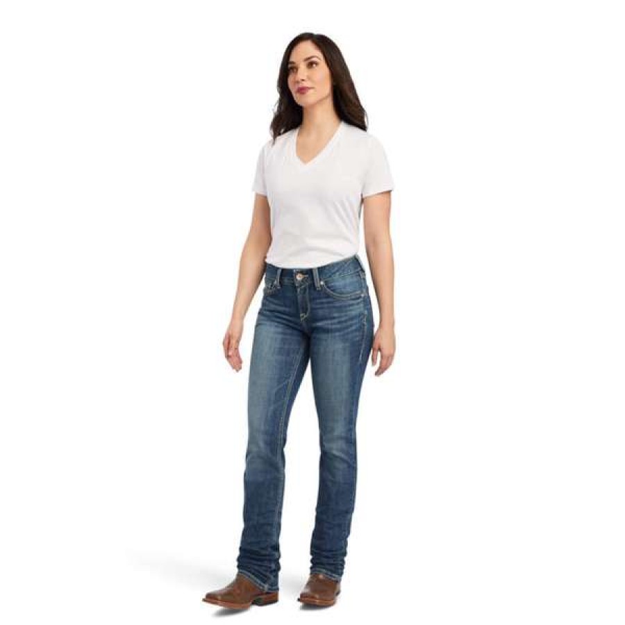 Fashions * | Ariat Ladies R.E.A.L Daphne Perfect Rise Straight Leg Jeans 10041115 Bestsellers Blue