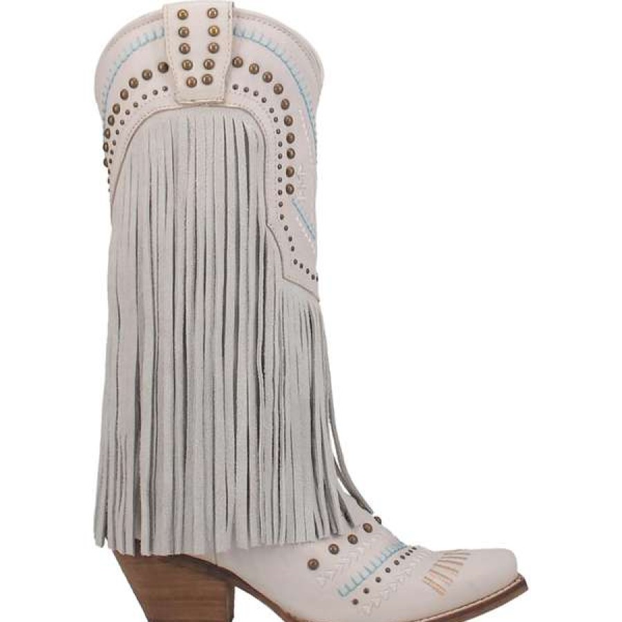 Booties * | Dingo Ladies Gypsy Almond Toe Fringed White Boots Di737-Wht Featured