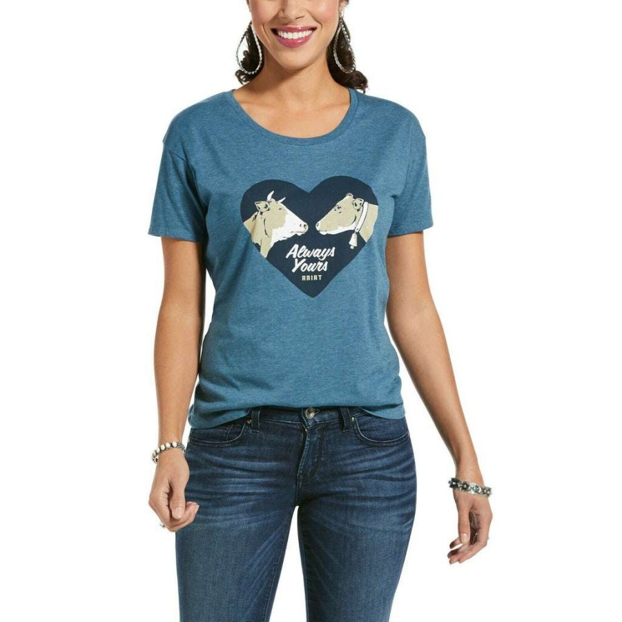 Fashions * | Ariat Ladies Always Yours Steel Short Sleeve T-Shirt 10033424 Featured Blue