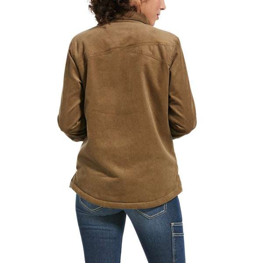 Fashions * | Ariat Ladies Rebar Sherpa-Lined Corduroy Brown Shirt Jacket 10032876 Lower Prices