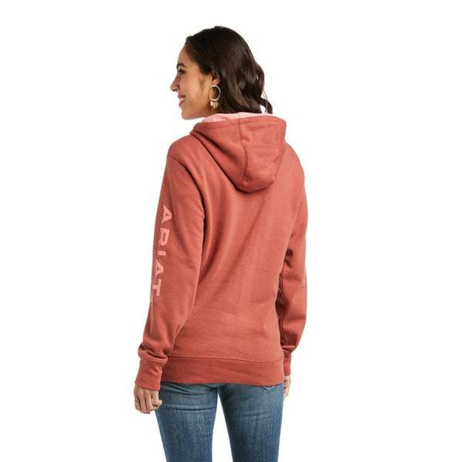 Fashions * | Ariat Ladies Real Arm Logo Marsala Hoodie 10037574 Shop