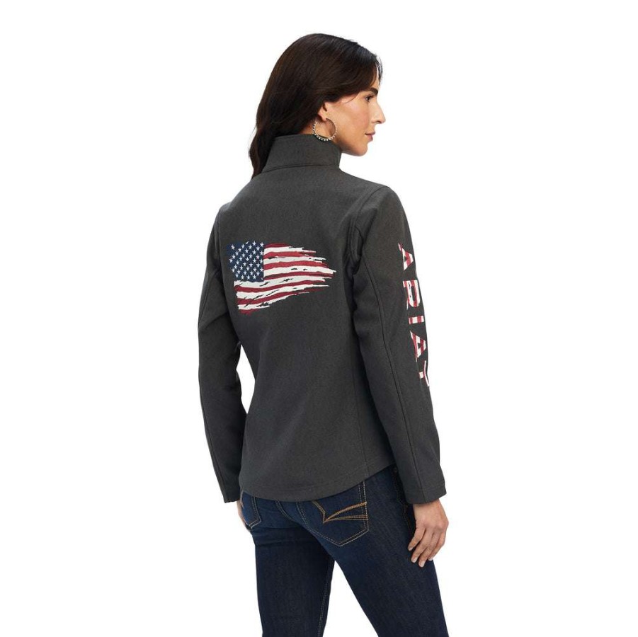 Fashions * | Ariat Ladies Team Patriot Softshell Charcoal Heather Jacket 10041438 Latest Fashion Grey