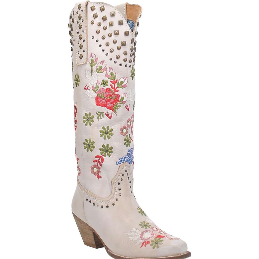 Booties * | Dingo Ladies Poppy White Western Floral Embroidered Boot Di732-Wh Lower Prices