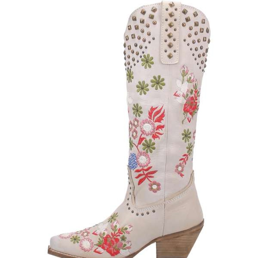 Booties * | Dingo Ladies Poppy White Western Floral Embroidered Boot Di732-Wh Lower Prices