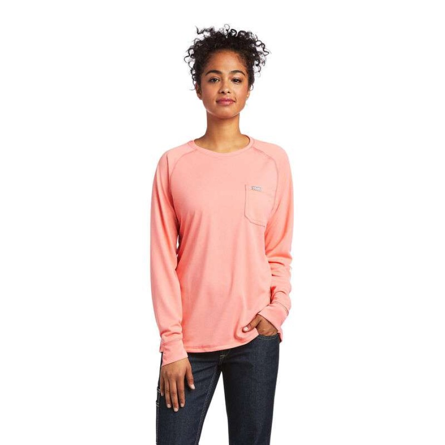 Fashions * | Ariat Ladies Rebar Heat Fighter Summer Melon T-Shirt 10039209 Lower Prices Pink