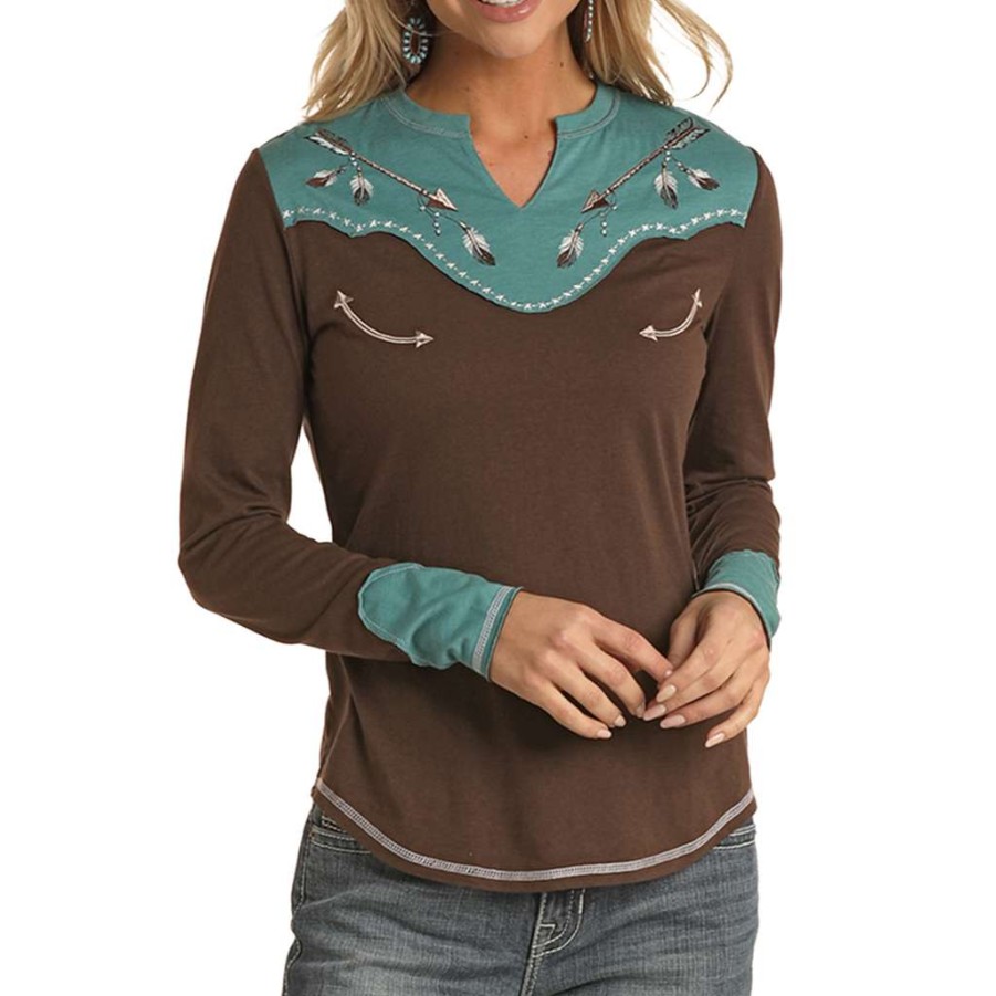 Fashions * | Panhandle White Label Ladies Western Retro Chocolate Shirt Wlwt22R01D-20 Latest Fashion Brown