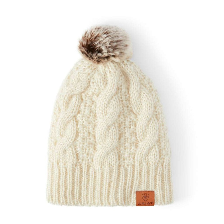 Fashions * | Ariat Ladies Cable Sea Salt Beanie 10037861 Promotions